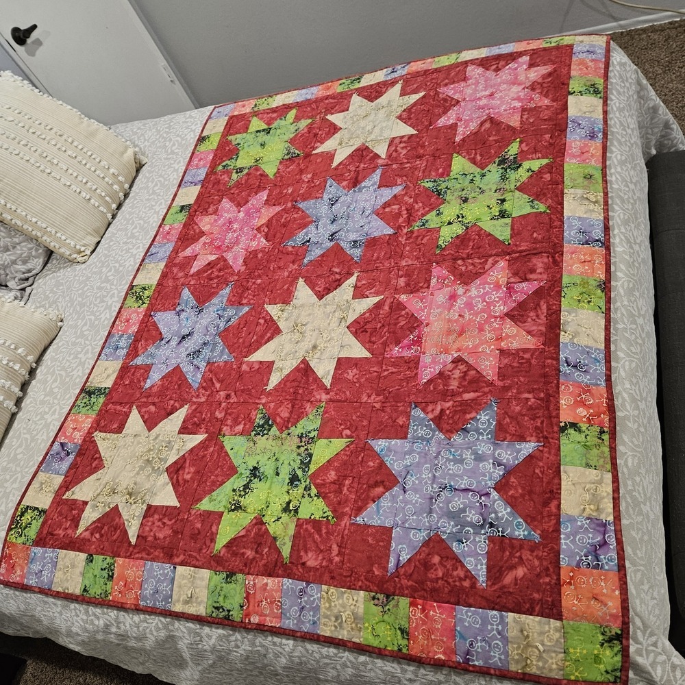Hand Made Sawtooth Star Quilt 45x58 4H‎ Project 2003 Hanging Rod Pocket